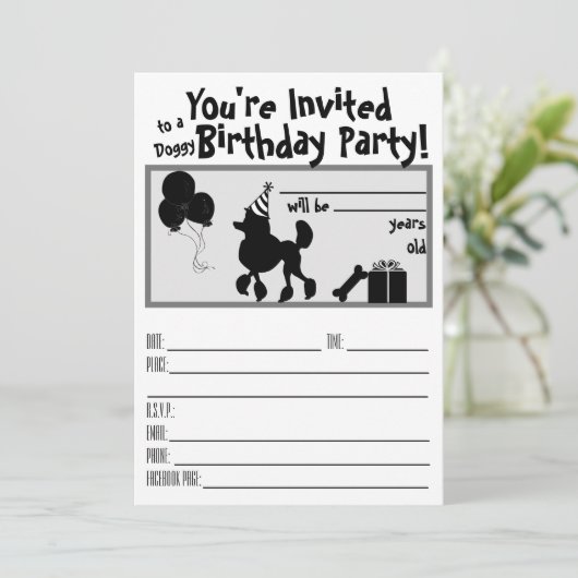 Einladung von Poodle zum Geburtstag (Stehend Vorderseite)
