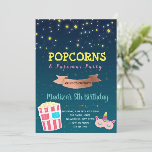 Einladung von Popcorn und Pajamas (Stehend Vorderseite)