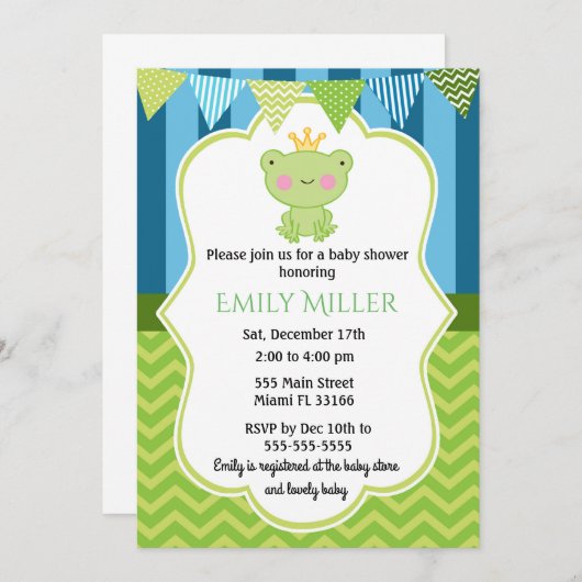 Einladung von Prince Frog Baby Shower (Vorne/Hinten)