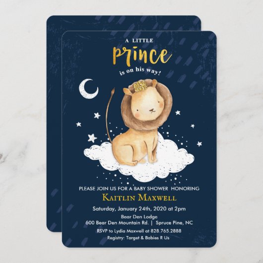 Einladung von Prince Lion Baby Shower (Vorne/Hinten)