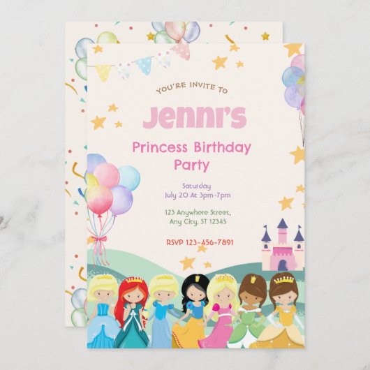 Einladung von Princess Birthday (Vorne/Hinten)
