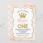 Einladung von Princess Crown zum 1. Geburtstag (Vorne/Hinten)