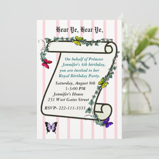 Einladung von Prinzessin Birthday (Stehend Vorderseite)