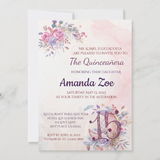 Einladung von Quinceañera (Vorderseite)