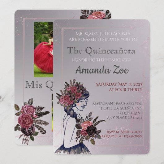 Einladung von Quinceañera (Vorne/Hinten)