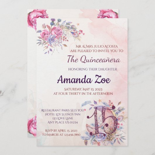 Einladung von Quinceañera (Vorne/Hinten)