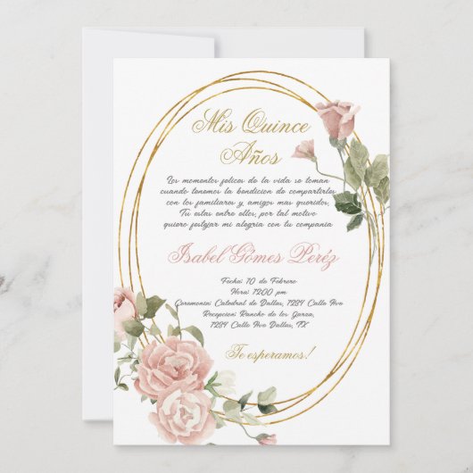 Einladung von Quinceanera auf Spanisch (Vorderseite)