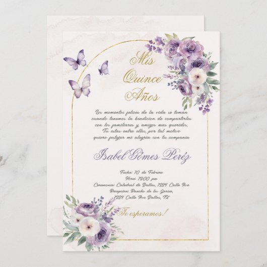 Einladung von Quinceanera auf Spanisch (Vorne/Hinten)