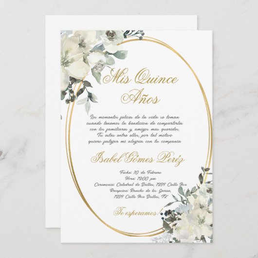Einladung von Quinceanera auf Spanisch (Vorne/Hinten)