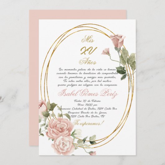 Einladung von Quinceanera auf Spanisch (Vorne/Hinten)