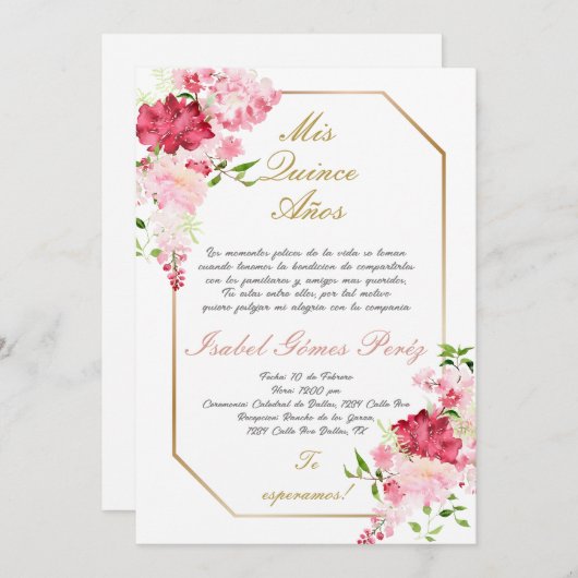 Einladung von Quinceanera auf Spanisch (Vorne/Hinten)