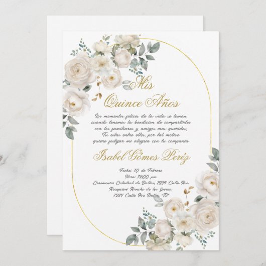 Einladung von Quinceanera auf Spanisch (Vorne/Hinten)