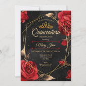 Einladung von Quinceanera Black Red Gold (Vorderseite)