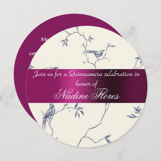 Einladung von Quinceanera, Burgund und Elfenbeinkü (Vorne/Hinten)