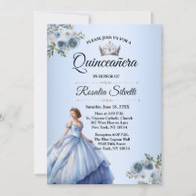 Einladung von Quinceanera Dusty Blue und Silver