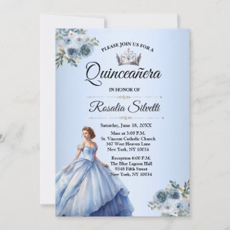 Einladung von Quinceanera Dusty Blue und Silver