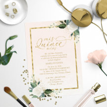 Einladung von Quinceanera Pink Gold Foil