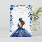 Einladung von Quinceañera Royal Blue Floral Prince (Stehend Vorderseite)