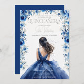 Einladung von Quinceañera Royal Blue Floral Prince (Vorne/Hinten)