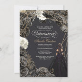 Einladung von Quinceañera - Schwarze und goldene R (Vorderseite)