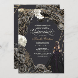 Einladung von Quinceañera - Schwarze und goldene R