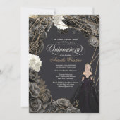 Einladung von Quinceañera - Schwarze und goldene R (Vorderseite)