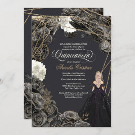 Einladung von Quinceañera - Schwarze und goldene R