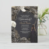 Einladung von Quinceañera - Schwarze und goldene R (Stehend Vorderseite)