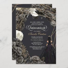 Einladung von Quinceañera - Schwarze und goldene R