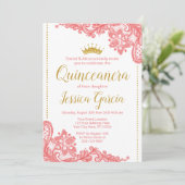 Einladung von Quinceañera zum Geburtstag | Coral & (Stehend Vorderseite)