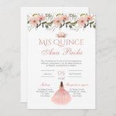 Einladung von Quinceñera in Spanisch Rosa (Vorne/Hinten)