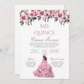 Einladung von Quinceñera in Spanisch Rosa (Vorne/Hinten)