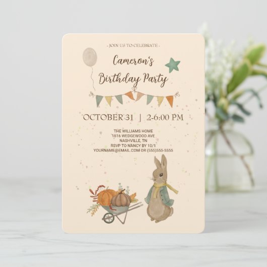 Einladung von Rabbit Peter Birthday (Stehend Vorderseite)