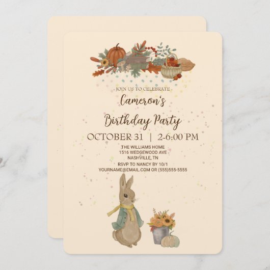 Einladung von Rabbit Peter Birthday (Vorne/Hinten)