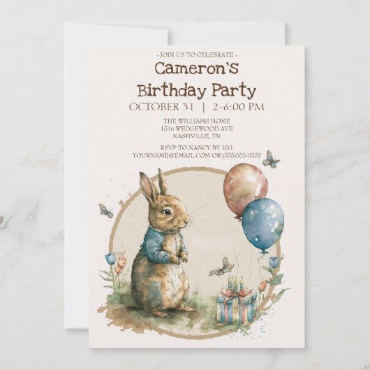 Einladung von Rabbit Peter Birthday (Vorderseite)