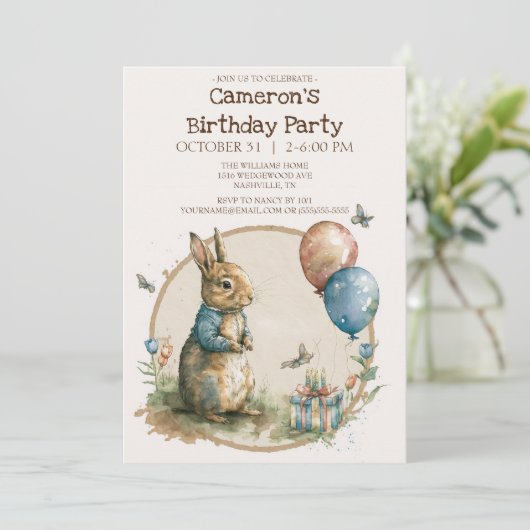 Einladung von Rabbit Peter Birthday (Stehend Vorderseite)