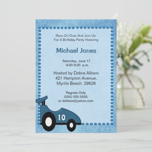 Einladung von Racecar zum Geburtstag (Stehend Vorderseite)