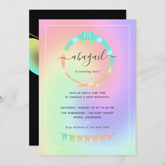 Einladung von Rainbow and Gold Geburtstagsparty (Vorne/Hinten)