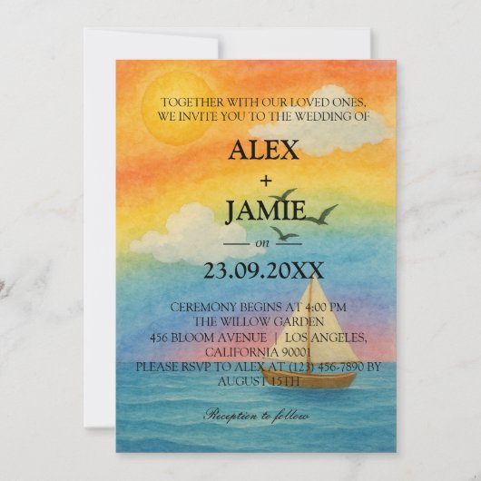 Einladung von Rainbow Ocean Sunset LGBT Wedding (Vorderseite)