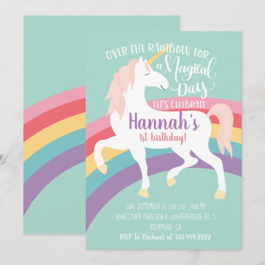 Einladung von Rainbow Unicorn (Vorne/Hinten)