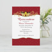 Einladung von Red and Gold Quinceañera (Stehend Vorderseite)