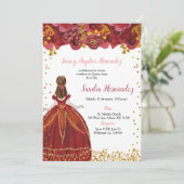 Einladung von Red and Gold Quinceañera (Stehend Vorderseite)