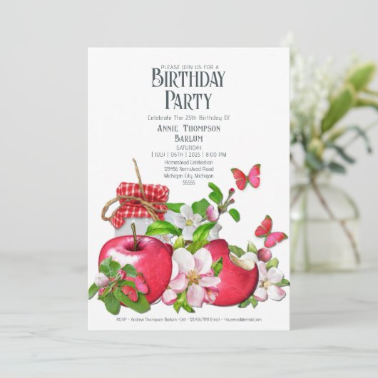 Einladung von Red Apple zum Geburtstag (Stehend Vorderseite)