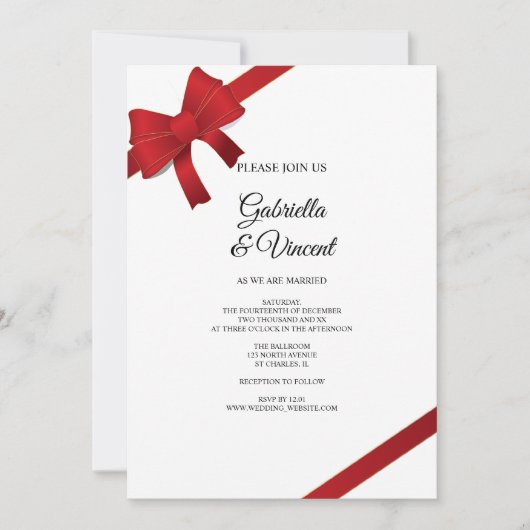 Einladung von Red Bows Winter Wedding (Vorderseite)