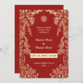 Einladung von Red Floral Simple Wedding (Vorne/Hinten)