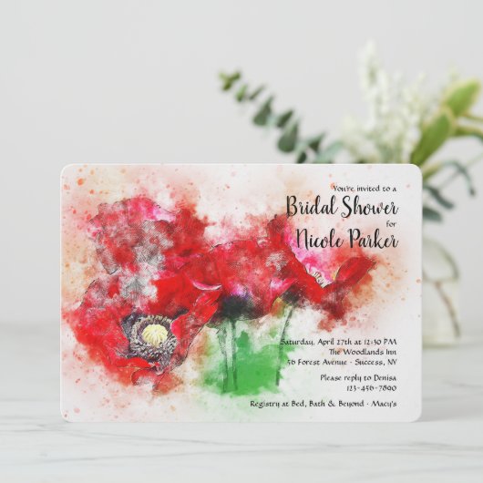 Einladung von Red Poppies (Stehend Vorderseite)