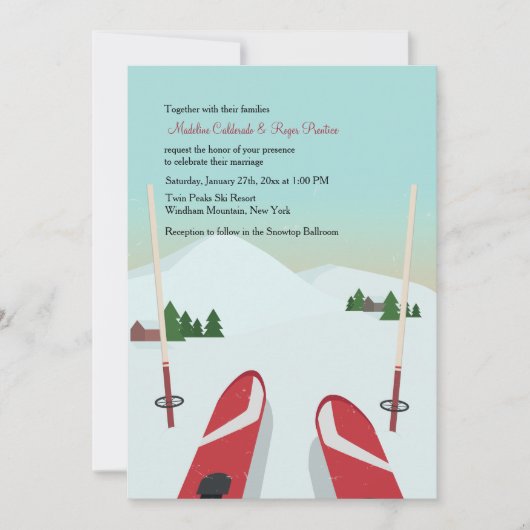Einladung von Red Skis Hochzeit (Vorderseite)
