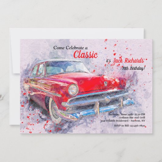 Einladung von Red Vintage Car (Vorderseite)