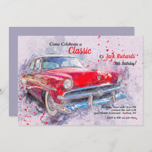 Einladung von Red Vintage Car (Vorne/Hinten)