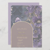 Einladung von Regal Lila und Gold Floral Wedding (Vorne/Hinten)